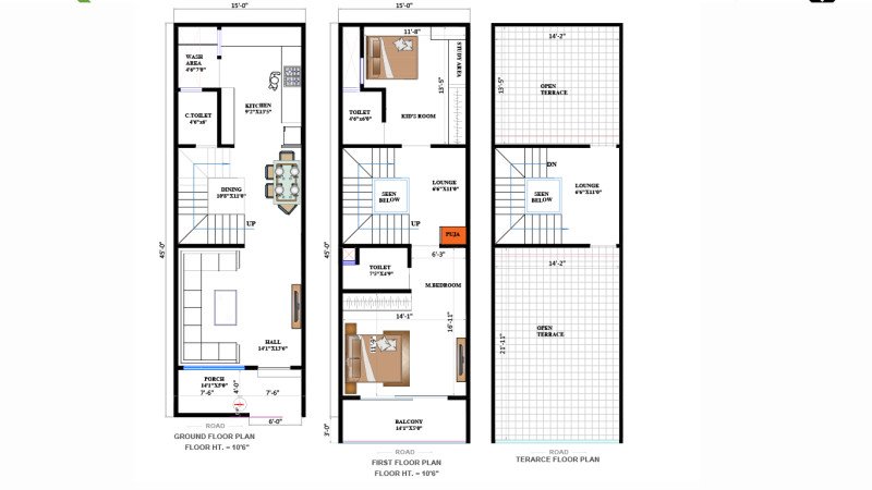 15x45 G+1 Modern House Floor Plan | Premium Residential Layout by Naksha Store